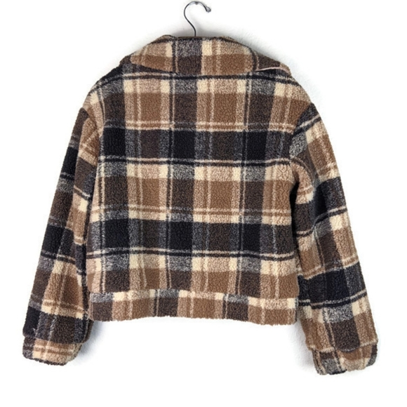 NWOT Princess Polly Doria Jacket Brown Plaid Cropped Oversized Boxy Zip Teddy - Picture 10 of 16